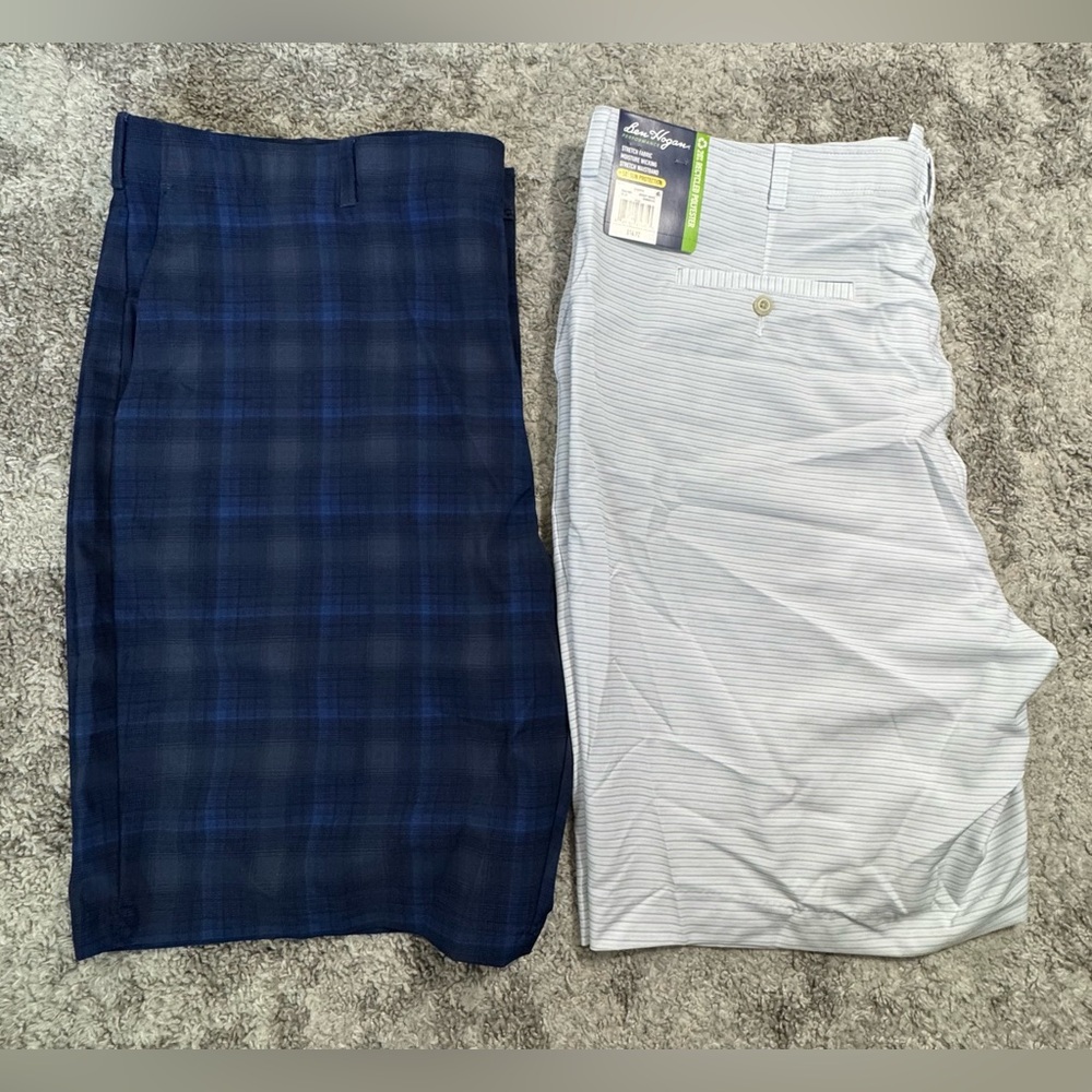 3 Hogan Blue and White Flat Front Shorts